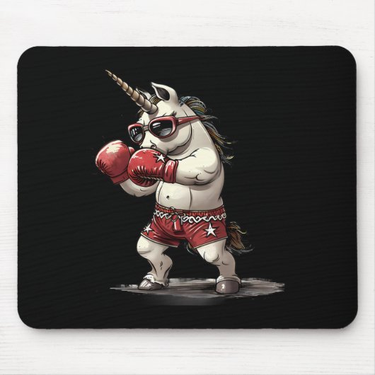 Boxer-Einhorn mit Boxhandschuhen Kickboxen Süß B Mousepad (Vorne)