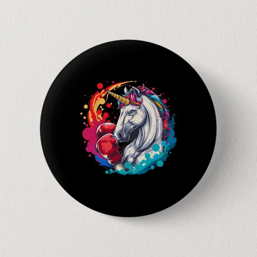 Boxer Einhorn mit Boxhandschuhen Kickboxing Funny Button (Vorderseite)