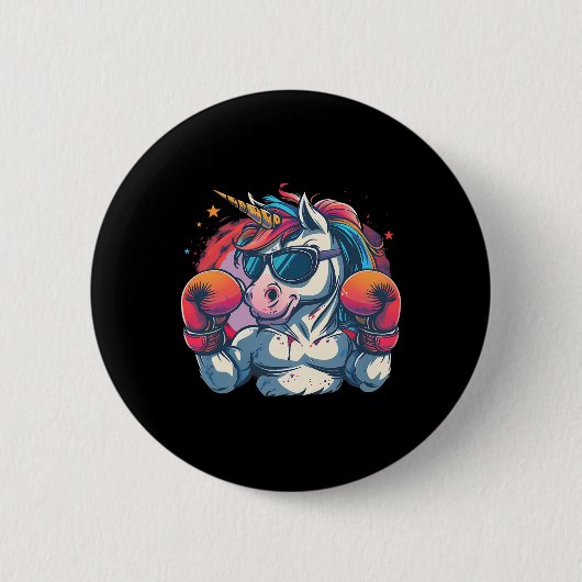 Boxer Einhorn mit Boxhandschuhen Kickboxing Funny Button (Vorderseite)