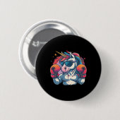 Boxer Einhorn mit Boxhandschuhen Kickboxing Funny Button (Vorne & Hinten)