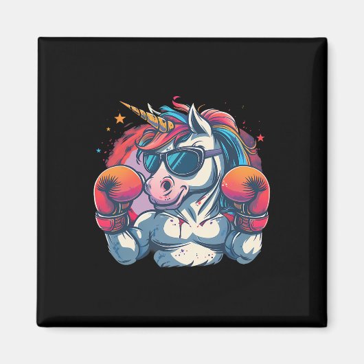 Boxer Einhorn mit Boxhandschuhen Kickboxing Funny Magnet (Vorne)