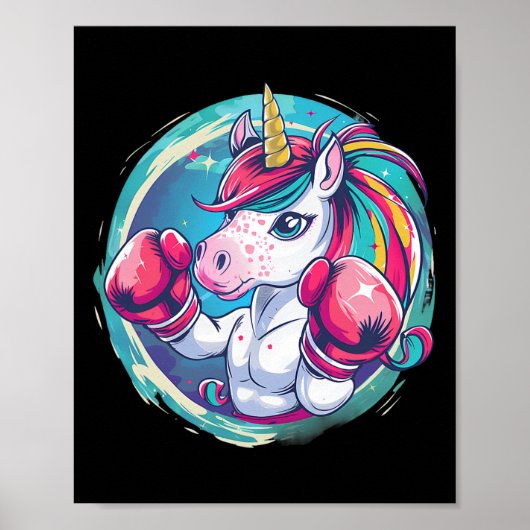 Boxer Einhorn mit Boxhandschuhen Kickboxing Funny Poster (Vorne)