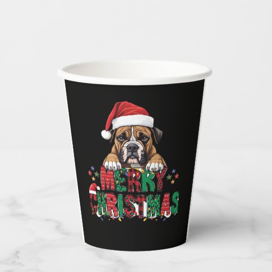 Boxer - Frohe Weihnachts-Hunde Oversifizierter T - Pappbecher (Vorderseite)