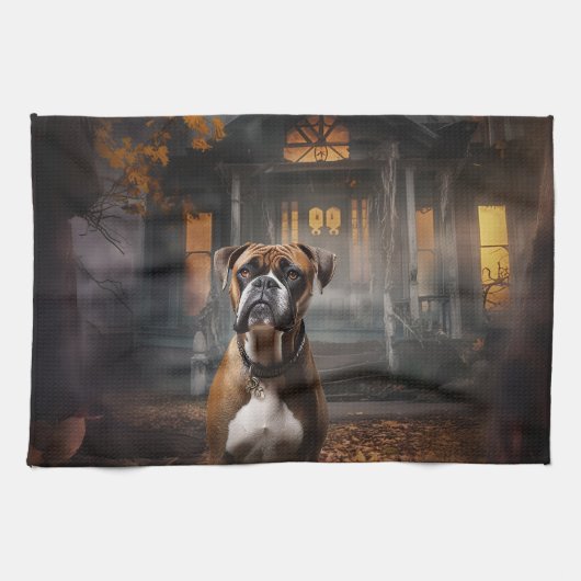 Boxer Halloween Beängstigend Geschirrtuch (Horizontal)