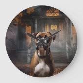 Boxer Halloween Beängstigend Große Wanduhr (Vorderseite)