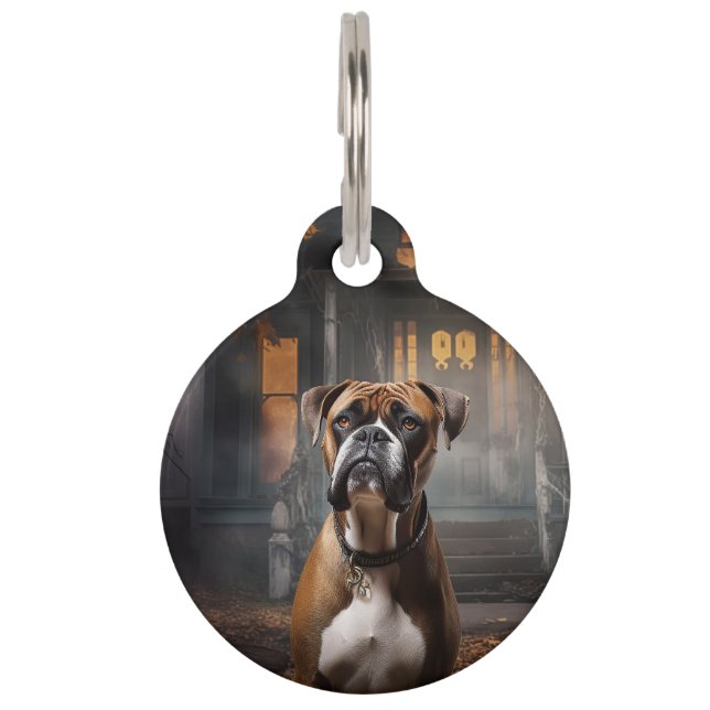 Boxer Halloween Beängstigend Haustiermarke (Vorderseite)