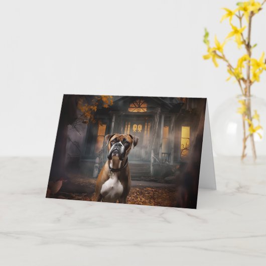 Boxer Halloween Beängstigend Karte (Gelbe Blume)