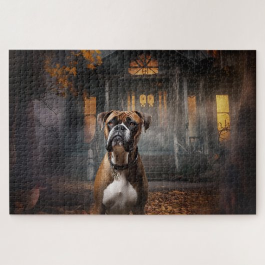 Boxer Halloween Beängstigend Puzzle (Horizontal)