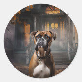 Boxer Halloween Beängstigend Runder Aufkleber (Vorderseite)