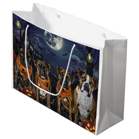 Boxer Halloween Spooky Große Geschenktüte (Vorderseite Schrägansicht)
