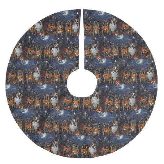 Boxer Halloween Spooky Polyester Weihnachtsbaumdecke (Vorderseite)