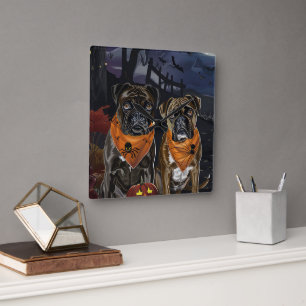 Boxer Halloween Spooky Quadratische Wanduhr