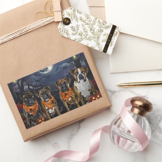 Boxer Halloween Spooky Rechteckiger Aufkleber (Schenken)