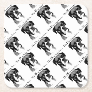 Boxer Happy Face Rechteckiger Pappuntersetzer