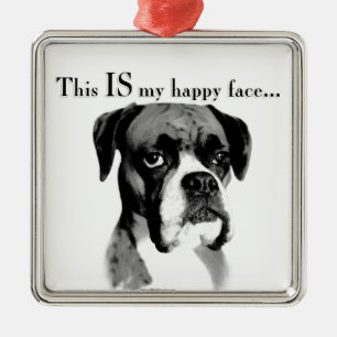 Boxer Happy Face Silbernes Ornament