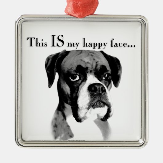 Boxer Happy Face Silbernes Ornament (Vorne)