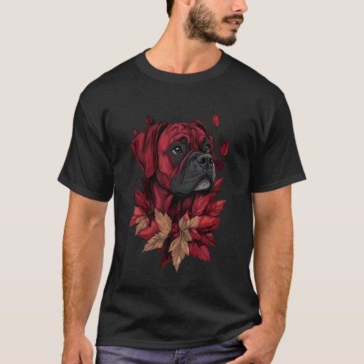 Boxer Herbstblätter fallen Hund Boxer Mutter T-Shirt (Vorderseite)