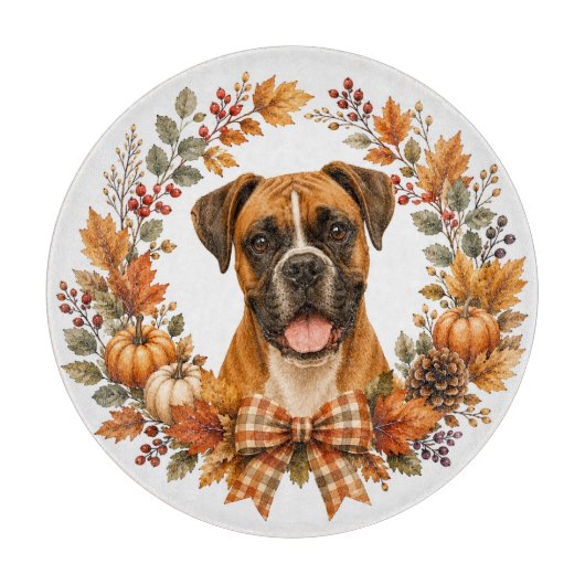 Boxer Herbstkranz Schneidebrett (Vorderseite)
