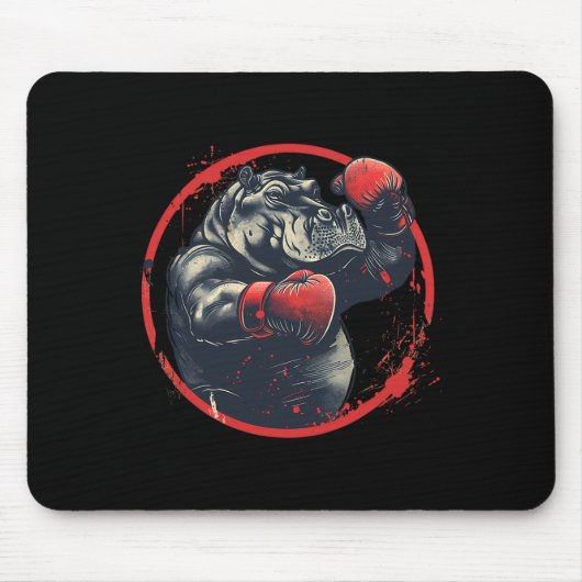 Boxer Hippo With Boxing Gloves Kickboxing Funny Bo Mousepad (Vorne)