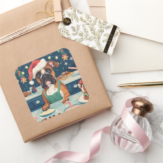 Boxer Holiday Baking: Festliche Weihnachten Quadratischer Aufkleber (Schenken)