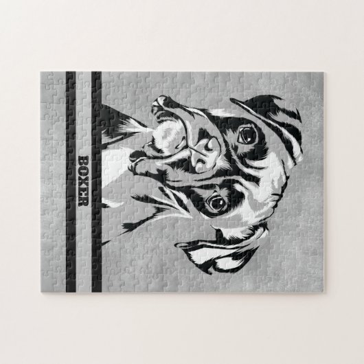 Boxer Hund Abstrakt Schwarz-Weiß-Kunst Puzzle (Horizontal)
