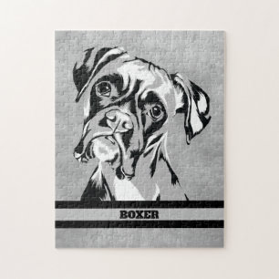 Boxer Hund Abstrakt Schwarz-Weiß-Kunst Puzzle