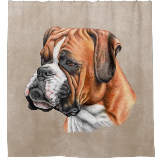 Boxer Hund Art Portrait Braun Standard Badezimmer Duschvorhang (Vorderseite)
