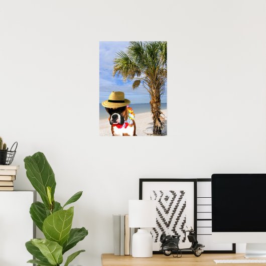 Boxer Hund auf dem Strandposter Poster (Heimbüro)