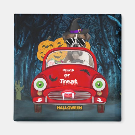 Boxer Hund Auto Beängstigend Halloween Magnet (Vorne)