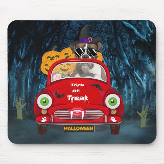 Boxer Hund Auto Beängstigend Halloween Mousepad (Vorne)