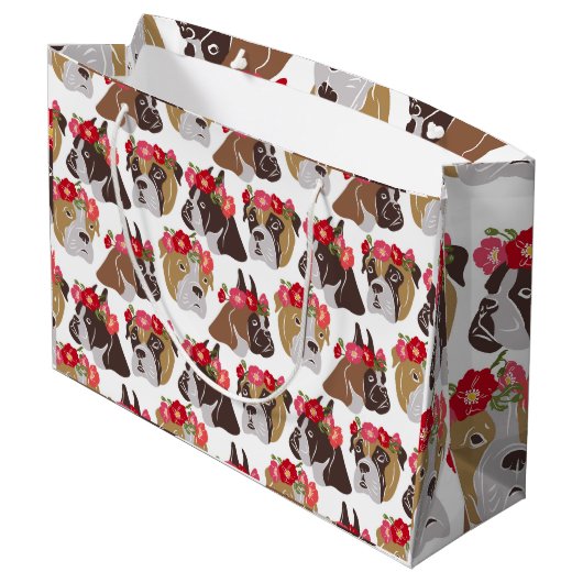 Boxer Hund Cartoon farblos, nahtlos Große Geschenktüte (Rückseite Schrägansicht)