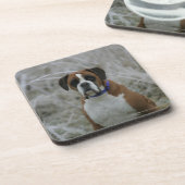 Boxer-Hund, der im Frost sitzt Getränkeuntersetzer (Linke Seite)