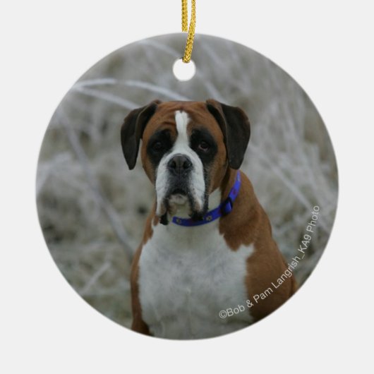 Boxer-Hund, der im Frost sitzt Keramik Ornament (Vorne)