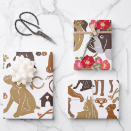 Boxer Hund farbenfrohe Cartoon Silhouette nahtlos Geschenkpapier Set