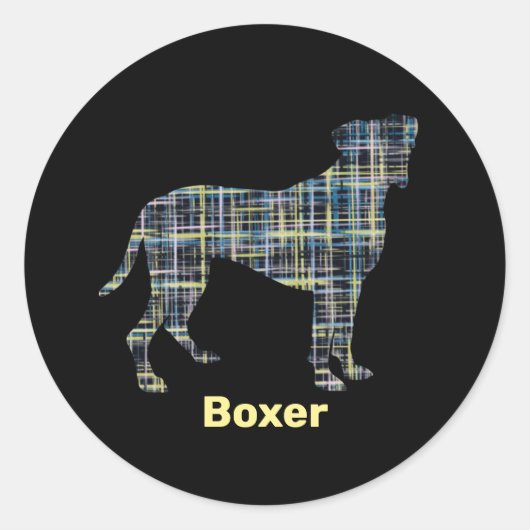 Boxer Hund Gelb- und Schwarz-Gitter-Linie Runder Aufkleber (Vorderseite)