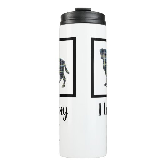 Boxer Hund Gelbe und blaue Silhouette Thermosbecher (Vorderseite)