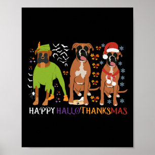 Boxer Hund Glückliches Hallothanksmas Weihnachten Poster