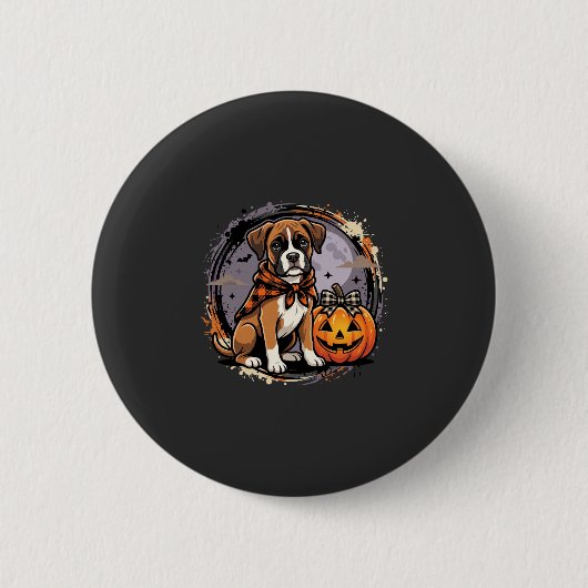 Boxer-Hund Halloween-Kürbis-Sublimation Button (Vorderseite)