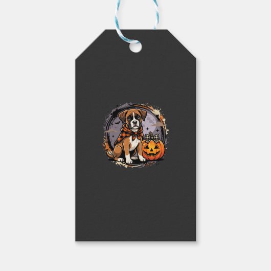 Boxer-Hund Halloween-Kürbis-Sublimation Geschenkanhänger (Vorderseite)