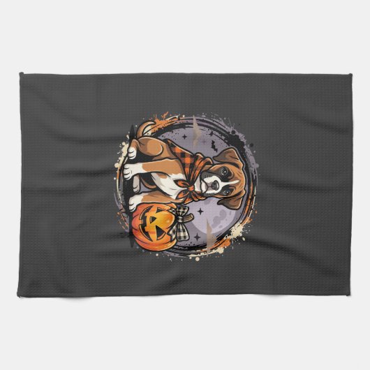Boxer-Hund Halloween-Kürbis-Sublimation Geschirrtuch (Horizontal)