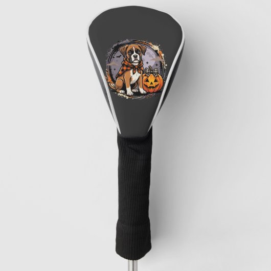 Boxer-Hund Halloween-Kürbis-Sublimation Golf Headcover (Vorderseite)