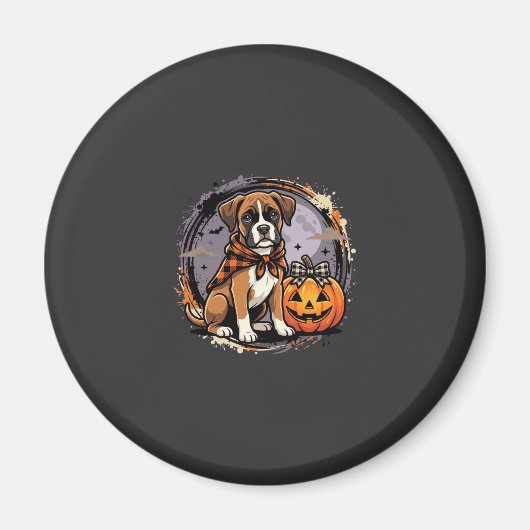 Boxer-Hund Halloween-Kürbis-Sublimation Magnet (Vorne)