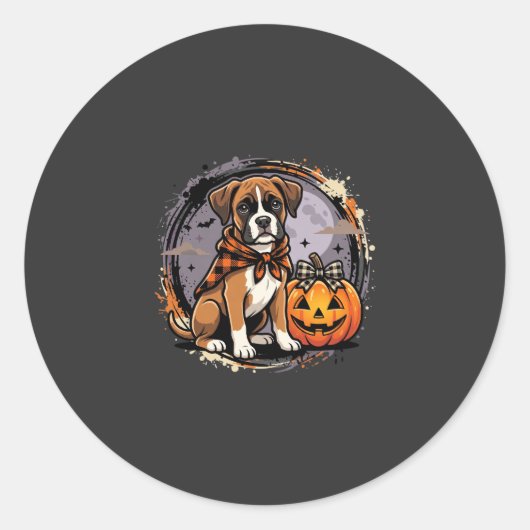 Boxer-Hund Halloween-Kürbis-Sublimation Runder Aufkleber (Vorderseite)