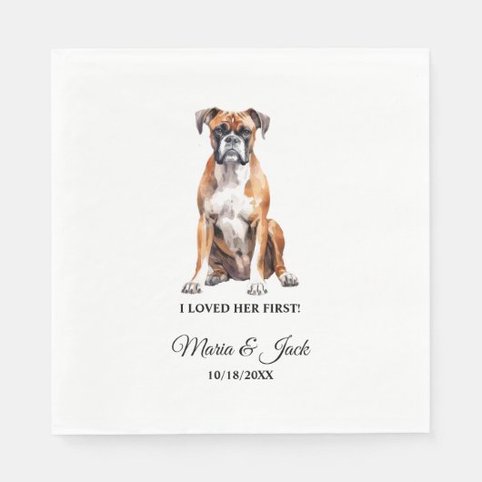 Boxer Hund ich liebe ihre erste Hochzeit Serviette (Vorderseite)