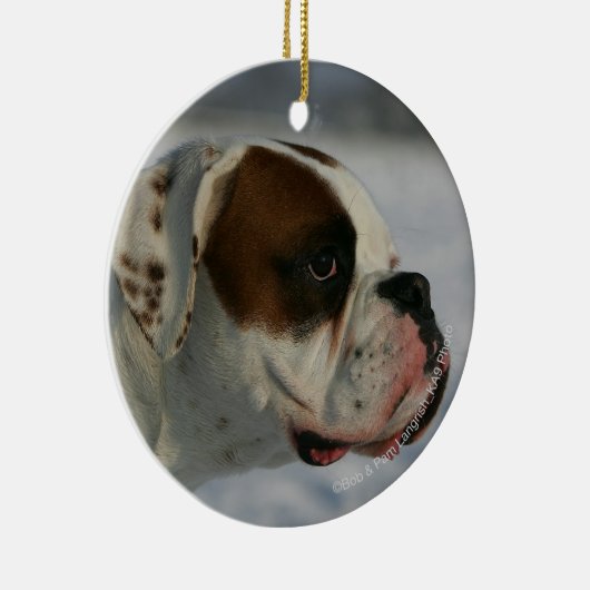 Boxer-Hund im Schnee Keramik Ornament (Rechts)