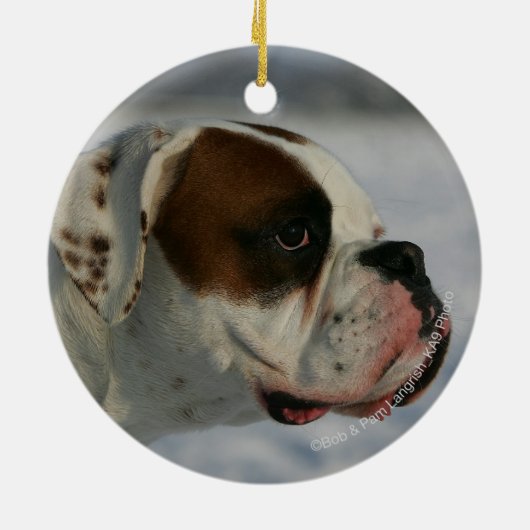 Boxer-Hund im Schnee Keramik Ornament (Hinten)
