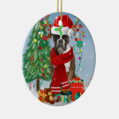 Boxer Hund im Schnee mit Weihnachtsgeschenken Keramik Ornament (Rechts)