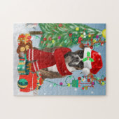 Boxer Hund im Schnee mit Weihnachtsgeschenken Puzzle (Horizontal)