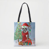 Boxer Hund im Schnee mit Weihnachtsgeschenken Tasche (Vorderseite)