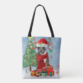 Boxer Hund im Schnee mit Weihnachtsgeschenken Tasche (Rückseite)